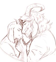  anthro asgore_dreemurr beard boss_monster_(undertale) bovid caprine closed_eyes darkriallet duo facial_hair fangs female hair horn long_ears male mammal mature_anthro mature_female mature_male simple_background teeth toriel undertale undertale_(series) white_background 