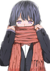  absurdres blush borrowed_character bow commentary_request covering_own_mouth female highres kuzu_no_honkai photoshop_(medium) scarf school_uniform short_hair solo tears yaeba_(uw76akstn) yasuraoka_hanabi 