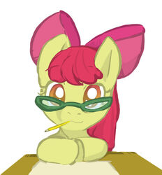  accessory apple_bloom_(mlp) bow_(feature) bow_accessory bow_ribbon centered_hair_bow earth_pony elslowmo ende equid equine eyewear female friendship_is_magic glasses hair hair_accessory hair_ribbon hairbow hasbro horse mammal mouth_hold my_little_pony pencil_(object) pony ribbons solo young 