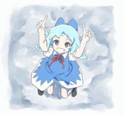  animated animated arms_up black_eyes blue_bow blue_dress blue_hair blue_wings bow brown_footwear cirno commentary_request dress female from_above hairbow ice ice_wings index_finger_raised jumping neck_ribbon pantyhose pi_(pnipippi) red_ribbon ribbon shirt shoes short_hair solo touhou white_pantyhose white_shirt wings 