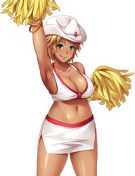  :q arm_up armpits bare_shoulders blonde_hair blue_eyes blush bracelet breasts cheerleader cleavage collarbone cowboy_hat cowboy_shot dark-skinned_female dark_skin eri_(sei_yariman_gakuen_enkou_nikki) female ganguro hat holding jewelry large_breasts legs_apart licking_lips looking_at_viewer mario_(mario_portal) midriff miniskirt naughty_face navel official_art pencil_skirt pom_pom_(cheerleading) sei_yariman_gakuen_enkou_nikki shiny_skin short_hair side_slit simple_background skirt smile solo sports_bra standing tachi-e taut_clothes thighs tongue tongue_out transparent_background white_hat white_skirt 