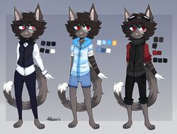  anthro clothed clothing color_swatch eyewear felid fur glasses hair hibarikatsuru male mammal model_sheet shaded smile soft_shading solo standing 