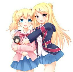  2girls alice_cartelet alice_carteret blonde_hair blue_eyes highres kin&#039;iro_mosaic kin-iro_mosaic kiri_frog kujou_karen long_hair multiple_girls oomiya_shinobu ribbon 