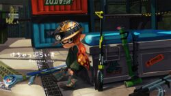  against_wall ankle_boots artist_name bamboozler_14_(splatoon) black_jacket black_pants blurry blurry_background boots closed_mouth commentary_request commission cross-laced_footwear depth_of_field female goo_tuber_(splatoon) grey_eyes hard_hat helmet hero_charger_(splatoon) indoors inkling inkling_(language) inkling_girl inkling_player_character jacket lace-up_boots leaning_back long_hair looking_at_viewer orange_hair pants pointy_ears signature solo splatoon_(series) splatoon_2 squiffer_(splatoon) standing tarai_(silica5) tentacle_hair twitter_username v_arms 