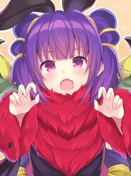  blush commentary_request dragon_girl dragon_wings female fire_emblem fire_emblem:_the_sacred_stones fire_emblem_heroes halloween highres long_hair looking_at_viewer multi-tied_hair myrrh_(fire_emblem) myrrh_(halloween)_(fire_emblem) open_mouth purple_hair red_eyes shiyo_yoyoyo solo twintails wings 