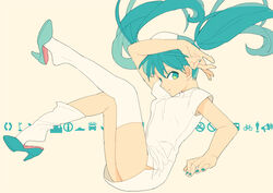  alternate_costume aqua_eyes aqua_hair bad_id bad_pixiv_id female hatsune_miku high_heels legs_up long_hair nail_polish nurse photoshop_(medium) plumice shoe_dangle shoes smile solo twintails vocaloid 