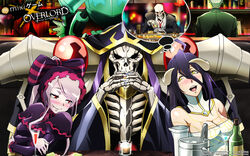  ainz_ooal_gown albedo black_hair blush cocytus_(overlord) demiurge demon_girl demon_horns gothic_lolita horns open_mouth overlord_(maruyama) sebas_tian silver_hair skeleton smile 