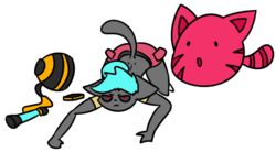  all_fours beatrix_lebeau blue_hair clothing cosplay duo felid femboy goo_creature hair largo_slime male mammal pink_slime_(slime_rancher) pink_tabby_largo poly_(toot) ranged_weapon slime slime_(slime_rancher) slime_rancher tabby_slime toot weapon 