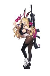  animal_ears ankle_boots armpits ass assault_rifle asymmetrical_gloves asymmetrical_legwear belt black_gloves black_jacket black_thighhighs blonde_hair boots breasts brown_dust_2 brown_pantyhose cropped_jacket elbow_gloves fake_animal_ears fake_tail female full_body gloves gun gun_on_back hair_between_eyes hair_ornament highres jacket large_breasts latex latex_legwear leotard liatris_(brown_dust) long_hair looking_at_viewer official_art pantyhose pink_gloves rabbit_ears rabbit_tail red_eyes respirator rifle second-party_source sideboob sideless_outfit simple_background single_elbow_glove skin_tight skindentation skull_hair_ornament solo standing standing_on_one_leg tail thigh_strap thighhighs transparent_background v very_long_hair weapon weapon_on_back white_footwear white_leotard 