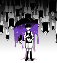  6+boys black_eyes black_footwear black_hair black_socks black_sweater_vest black_tank_top closed_mouth collarbone collared_shirt colored_skin decapitation expressionless highres holding holding_umbrella inksweater kneehighs loafers looking_at_viewer multiple_boys omori omori_(omori) shirt shoes short_hair short_sleeves socks standing sunny_(omori) sweater_vest tank_top umbrella white_skin 