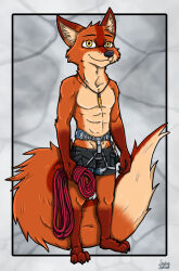  anthro canid canine fox fur half_naked hi_res jewelry lorian_(guardianlorian) male mammal necklace orange_body orange_fur rope short solo tan_body tan_fur yellow_eyes ziegelzeig 