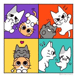  amayakasuneko ambiguous_gender closed_eyes domestic_cat felid feline felis feral group heart_symbol mammal mojacookie nagameruneko official_art shikaruneko shikaruneko_(series) whiskers 