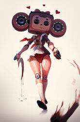  alexander_terentyev android apron blood blood_on_clothes bow cheburashka disembodied_hand female full_body gena_the_crocodile_and_his_friends hairbow heart highres holding_sickle joints mask neckerchief original panties red_bow red_neckerchief red_panties robot_joints simple_background socks solo underwear white_apron white_background white_socks 