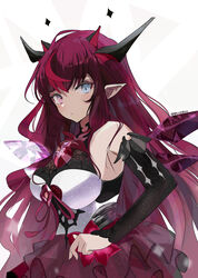  absurdres bare_shoulders blue_eyes breasts detached_sleeves dress female flower heterochromia highres hololive hololive_english horns irys_(hololive) irys_(irys_1.0)_(hololive) large_breasts long_hair looking_at_viewer multicolored_hair namishiron pointy_ears purple_eyes purple_hair solo very_long_hair virtual_youtuber wings 