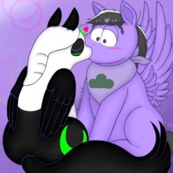  1:1 alternate_species bandana black_body black_eyes black_fur black_hair black_wings clothing cutie_mark digital_media_(artwork) duo english_text equid equine eyebrows fan_character feathered_wings feathers female feral fur fur_markings hair hasbro heart_symbol horse ichimatsu_matsuno kerchief kissing lunarpanda8686 male male/female mammal markings mika_(lunarpanda8686) mr._osomatsu multicolored_hair my_little_pony mythological_creature mythological_equine mythology pegasus pony purple_body purple_fur raised_eyebrows simple_background smooch_(sound_effect) surprised_expression tail text white_body white_fur white_hair wings 