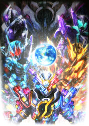  5boys armor bat_(animal) black_armor blizzard_knuckle blue_eyes blue_gloves bodysuit build_driver crocodile crocodilian cross-z_magma dragon earth_(planet) evol_blackhole evol_trigger evolto from_side fullbottle genius_form genius_fullbottle gloves glowing glowing_eyes grease_blizzard heterochromia horns irisu_haniwa kamen_rider kamen_rider_build kamen_rider_build_(series) kamen_rider_cross-z kamen_rider_evol kamen_rider_grease kamen_rider_mad_rogue kamen_rider_rogue male_focus multiple_boys orange_bodysuit orange_eyes pink_eyes planet plant purple_armor purple_eyes red_eyes science_fiction shoulder_armor shoulder_spikes single_horn space spiked_armor spikes tokusatsu yellow_armor yellow_eyes 