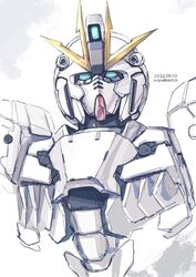  artist_name blue_eyes dated gundam gundam_narrative highres looking_at_viewer mecha mobile_suit narrative_gundam no_humans robot rondo_bell science_fiction solo v-fin white_background 