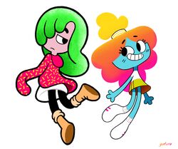  cartoon_network clare_cooper clothed clothing conditional_dnp duo female gaturo hair hi_res humanoid not_furry on_model rachel_wilson rainbow_lass smile teeth the_amazing_world_of_gumball 