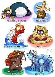  :o ariel_(disney) arrow_(projectile) aurora_(disney) avalugg bear blonde_hair blue_eyes bow_(weapon) braid brave_(pixar) character_name cinderella cinderella_(disney) claws commentary company_connection copyright_name disney elsa_(frozen) english_commentary english_text eyelashes fangs fish flower frozen_(disney) gourgeist hair_slicked_back holding holding_bow_(weapon) holding_weapon jumping lipstick long_hair lying magikarp makeup merida_(brave) no_humans on_stomach photoshop_(medium) pink_flower pink_rose pokemon pokemon_(creature) rapunzel_(disney) red_hair risachantag rose sitting sleeping sleeping_beauty smile snorlax standing tangela tangled the_little_mermaid tiara tied_hair ursaring water weapon white_hair 