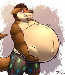  2017 anthro belly big_belly biped black_bottomwear black_clothing black_nose black_shorts blush bottomwear brown_body brown_eyes brown_fur brown_hair brown_tail canid canine canis clothed clothing countershade_face countershade_torso countershading digital_media_(artwork) ears_down eyebrows front_view fur grey_background hair hand_on_belly hi_res holding_belly kita_(tylerfurlong) male mammal motion_lines multicolored_body multicolored_fur nervous pivoted_ears portrait pregnant pregnant_anthro pregnant_male short_hair shorts signature simple_background snout solo standing tail tan_belly tan_body tan_countershading tan_fur tanio teeth three-quarter_portrait topless two_tone_body two_tone_fur wolf 