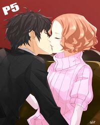  black_hair brown_hair closed_eyes couple kissing kurusu_akira okumura_haru persona persona_5 