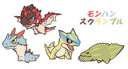  ambiguous_gender blue_eyes blush brute_wyvern capcom chibi claws deviljho dragon european_mythology feral flying_wyvern group horn japanese_text lagiacrus lan_rizardon leviathan_(mh) monster_hunter mythological_creature mythological_scalie mythology pseudowyvern rath_wyvern rathalos red_eyes scalie simple_background tail text tigrex translated western_dragon wyvern yellow_eyes 