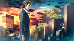  brown_hair game_cg innocent_bullet okochi_kunio oosaki_shinya short_hair sky 