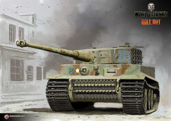  building caterpillar_tracks commentary english_commentary highres kobayashi_motofumi military military_vehicle motor_vehicle no_humans official_art tank tiger_i vehicle_focus wargaming_japan window world_of_tanks 