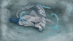  16:9 blue_body blue_eyes blue_feathers claws daiman_night_dragon_(keltaan) dragon feathered_dragon feathered_scalie feathered_wings feathers feral keltaan male mythological_creature mythological_scalie mythology raining scalie solo tail white_body white_feathers widescreen wings 