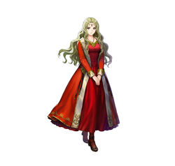  absurdres asatani_tomoyo black_footwear black_pantyhose blonde_hair breasts circlet closed_mouth commentary_request detached_sleeves dress female fingernails fire_emblem fire_emblem:_the_binding_blade fire_emblem_heroes full_body green_eyes guinevere_(fire_emblem) highres jewelry long_dress long_hair long_skirt long_sleeves looking_at_viewer medium_breasts necklace official_art own_hands_together pantyhose parted_bangs red_dress simple_background skirt solo standing white_background 