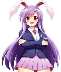  animal_ears bad_id bad_pixiv_id bangs banned_artist between_breasts blazer blouse blush breasts buttons collared_blouse crescent crescent_pin eyebrows_visible_through_hair female jacket kisaragi_zwei large_breasts light_purple_hair long_hair long_sleeves looking_at_viewer medium_skirt necktie necktie_between_breasts pink_skirt pleated_skirt purple_hair rabbit_ears red_eyes red_necktie red_neckwear reisen_udongein_inaba skirt solo thighs touhou very_long_hair white_blouse 