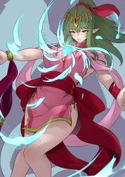  alternate_costume artist_name bracelet breasts commentary cosplay dragonstone dress english_commentary female fire_emblem fire_emblem:_mystery_of_the_emblem fire_emblem_awakening fire_emblem_heroes gem glowing_crystal green_eyes green_hair hair_between_eyes hair_ornament hair_ribbon high_ponytail highres jewelry long_hair medium_breasts official_alternate_costume outstretched_arms parted_lips patreon_username pelvic_curtain pink_dress pointy_ears red_ribbon ribbon sash sidelocks sleeveless sleeveless_dress solo thighs tiki_(adult)_(fated_divinity)_(fire_emblem) tiki_(adult)_(fire_emblem) tiki_(fire_emblem) tiki_(young)_(fire_emblem) tiki_(young)_(fire_emblem)_(cosplay) vialnite 