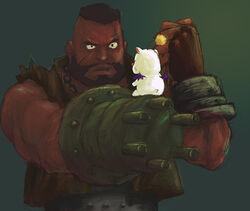  1boy artist_request barret_wallace black_hair dark_skin final_fantasy final_fantasy_vii gun moogle norijaga weapon 