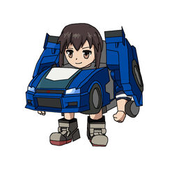  artist_request car car_interior chibi crossover female fubuki_(kantai_collection) ground_vehicle kantai_collection machine machinery mecha motor_vehicle ponytail q-transformers smile solo transformers vehicle 