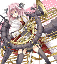  1boy astolfo_(fate) braid commentary_request fate/apocrypha fate_(series) garter_straps highres horn_(instrument) la_black_luna male_focus oerba_yun_fang otoko_no_ko pink_hair purple_eyes single_braid zhu_xiang 