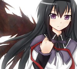  akemi_homura akemi_homura_(magical_girl) bad_id bad_pixiv_id black_hair female hairband kago-tan long_hair mahou_shoujo_madoka_magica mahou_shoujo_madoka_magica_(anime) photoshop_(medium) purple_eyes ribbon simple_background solo spoilers white_background wings 