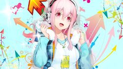  headphones nitroplus photoshop pink_hair red_eyes shirabi_(life-is-free) sonico super_sonico 