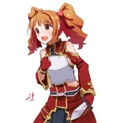  alternate_weapon armor breastplate brown_hair commentary_request cosplay dagger female fingerless_gloves gloves green_eyes holding holding_dagger holding_knife holding_weapon idolmaster idolmaster_(classic) knife shift_(waage) signature silica silica_(cosplay) solo sword_art_online takatsuki_yayoi twintails weapon 