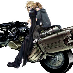  2boys blonde_hair brown_hair cloud_strife denzel final_fantasy final_fantasy_vii gloves goggles guernica motor_vehicle motorcycle multiple_boys vehicle 