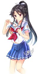  black_hair commentary_request feline female gleision_adain high_school_fleet long_hair miniskirt munetani_mashiro ponytail red_eyes school_uniform serafuku short_sleeves skirt solo tamonmaru_(haifuri) yokosuka_girls_marine_high_school_uniform 