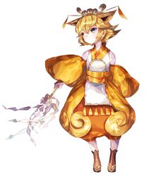  animal_ears bad_id bad_pixiv_id brown_socks female fox_ears full_body hair_ornament hair_stick highres lemming_no_suana looking_to_the_side personification pokemon puffy_sleeves rope sandals shide short_hair socks solo standing vulpix 