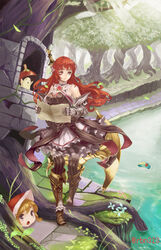  2girls armor armored_dress axe bonnet boots breasts commentary_request dress gloves highres long_hair meme meythia monster multiple_girls photoshop_(medium) primiera_(saga) rbn red_hair saga saga_frontier_2 very_long_hair yukkuri_shiteitte_ne 