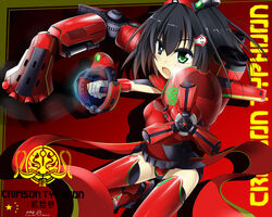  absurdres black_hair commentary_request crimson_typhoon extra_arms female green_eyes highres mecha_musume mechanical_arms pacific_rim people&#039;s_republic_of_china_flag personification shiqimu short_hair single_mechanical_arm solo 