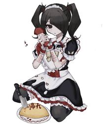  ame-chan_(needy_girl_overdose) apron black_dress black_hair black_thighhighs bottle collared_dress dress female food frilled_apron frilled_dress frills hair_ornament hair_over_one_eye hands_up highres holding holding_bottle interlocked_fingers ketchup ketchup_bottle knife long_hair looking_at_viewer maid maid_headdress needy_girl_overdose official_alternate_costume omelet omurice own_hands_together plate puffy_short_sleeves puffy_sleeves self-harm_scar short_sleeves sitting solo sweets_paradise thighhighs twintails uxvqx white_apron white_background wrist_cuffs x_hair_ornament 