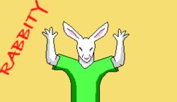  animated anthro clothing conditional_dnp digital_media_(artwork) lagomorph leporid male mammal pixel_(artwork) rabbit short_playtime simple_background solo text whimsicalsquirrel 