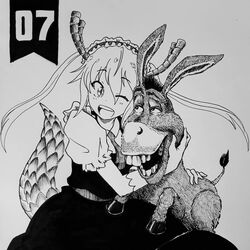  1:1 asinus donkey donkey_(shrek) dreamworks equid equine female feral group human humanoid male male/female mammal miss_kobayashi&#039;s_dragon_maid monochrome shrek_(series) shukeiart tohru_(dragon_maid) 