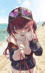  6+girls absurdres animal_ears arrow_through_heart bare_shoulders beach bikini bikini_under_clothes blush breasts cleavage commentary_request demon_girl demon_horns demon_tail demon_wings earrings eyewear_on_head fishing fox_ears gawr_gura gold_earrings gold_necklace heart heart-shaped_eyewear heart-shaped_pupils heart_earrings heart_necklace heterochromia highres hololive hololive_english horns houshou_marine houshou_marine_(summer) jacket jewelry large_breasts lighthouse long_hair looking_at_viewer mont_blanca multiple_girls necklace oerba_yun_fang off_shoulder official_alternate_costume outdoors pov rabbit_ears red_bikini red_eyes red_hair sakura_miko sand shark shirakami_fubuki shirt single_earring skin_fang solo_focus sunglasses sweat swimsuit symbol-shaped_pupils tail twintails usada_pekora virtual_youtuber water whistle white_shirt wings yellow_eyes yuzuki_choco 