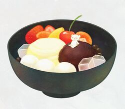  anmitsu_(dessert) ayu_(mog) bad_id bad_pixiv_id bear bowl dango food food_focus gelatin no_humans original polar_bear red_bean_paste simple_background sitting solo wagashi 