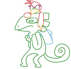  anthro avian backpack banjo-kazooie beak bird breegull chameleon crossover duo female green_eyes kazooie lizard male playtonic_games rareware reptile scalie the_weaver yooka yooka-laylee 