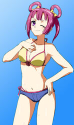  bikini bow breasts cleavage purple_eyes rin_kaiho smile tag_force tagme wink yu-gi-oh! 